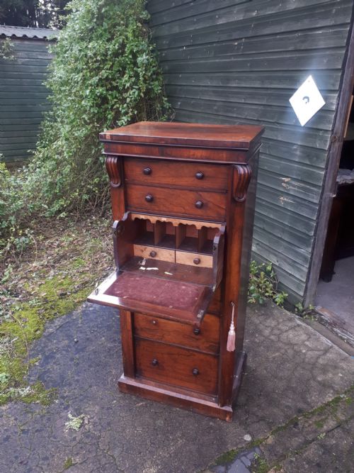 Early Victorian Rosewood Secretaire Wellington Chest