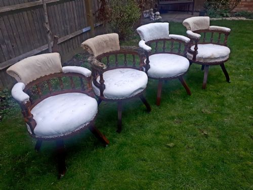 SET OF 4 LATE 19TH CENTURY OAK LIBRARY DESK ARMCHAIRS - ADDITIONAL PHOTO 1