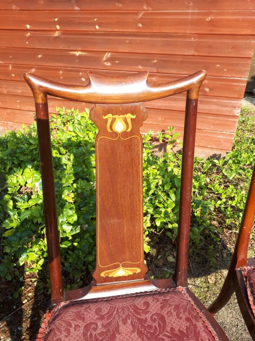Set of 4 Art Nouveau Inlaid Mahogany Chairs