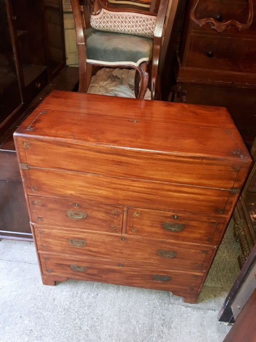 Brass Inlaid Camphorwood 2 Part Campaign Military Writing Chest