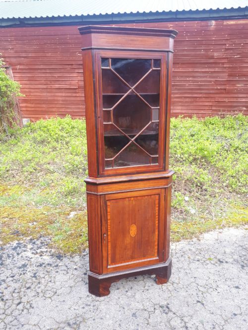 Edwardian Inlaid Mahogany Corner Display Cabinet