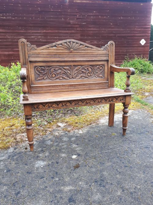 Late Victorian Carved Oak Hall Seat