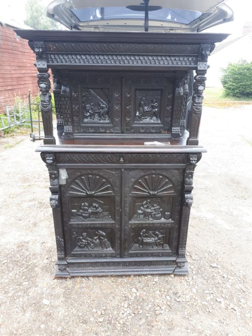 19th Century 2 Part Carved Oak Cabinet