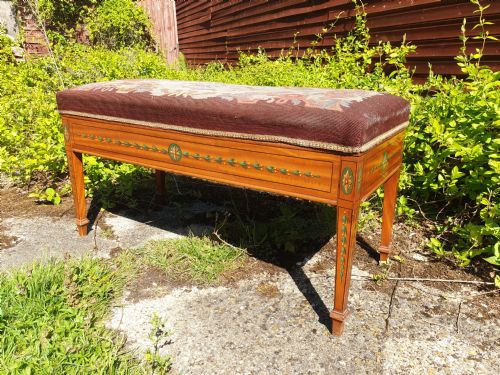 Pretty Edwardian Painted Satinwood Duet Stool