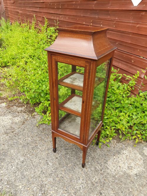 Edwardian Inlaid Mahogany Pedestal Display Cabinet.