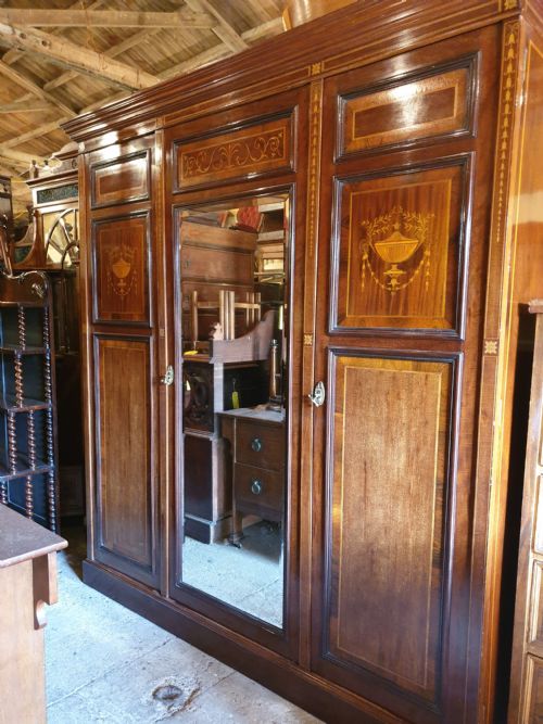 Edwardian Inlaid Mahogany 3 Door Wardrobe