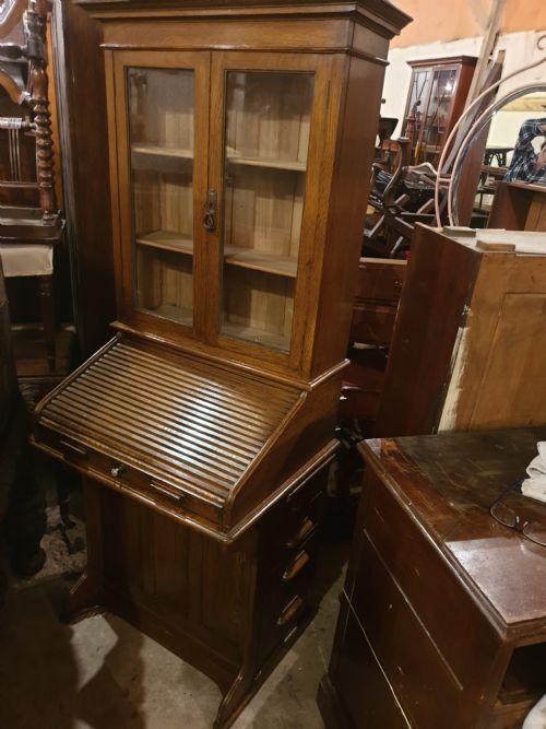 Neat Davenport Tambour Top Bureau Bookcase