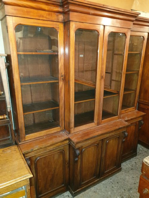 19th Century Mahogany Breakfront Front Library Bookcase