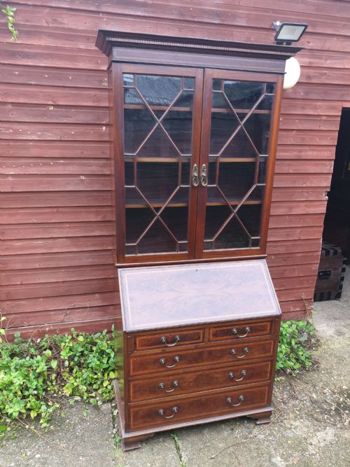 Good Edwardian Inlaid Mahogany Bureau Bookcase