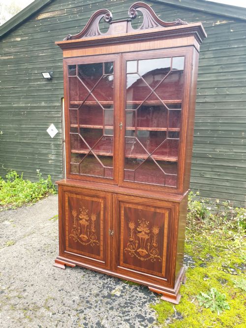 Good Late Victorian Inlaid Bookcase Cabinet