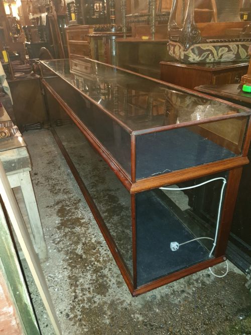 Large 9 Foot Mahogany Framed Glazed Shop Display Cabinet