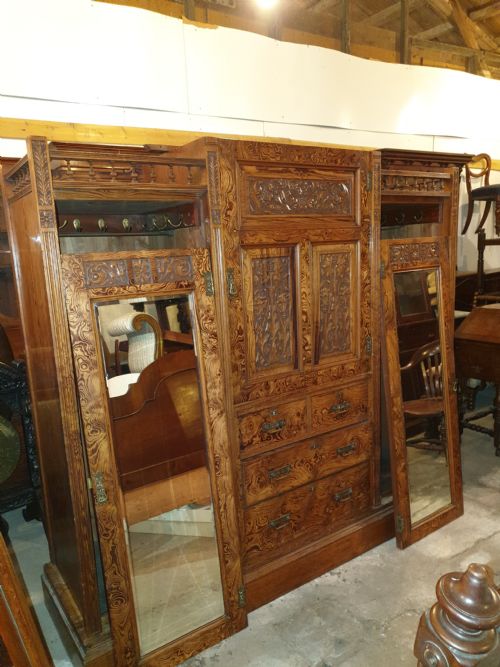 Victorian Pitch Pine 3 Section Wardrobe.