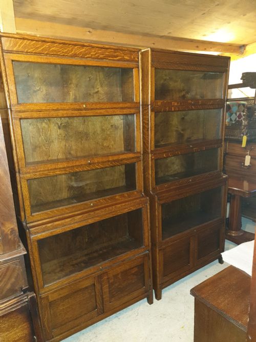 Pair of Oak Globe Wernicke Style Sectional Bookcases