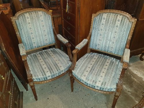 Pair of French Walnut Fauteuil