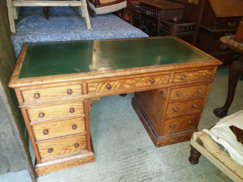 Victorian Satin Birch Kneehole Pedestal Writing Desk