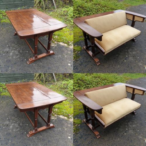 Unusual Oak Combined Dining Table Sofa