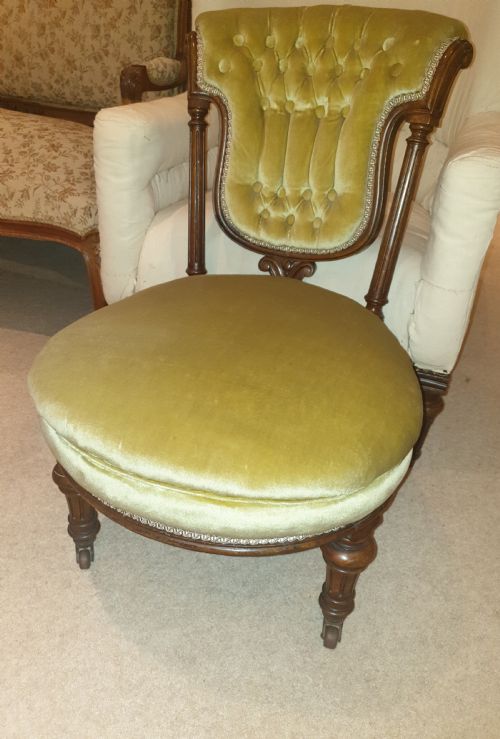 Victorian Walnut Frame Upholstered Nursing Chair.
