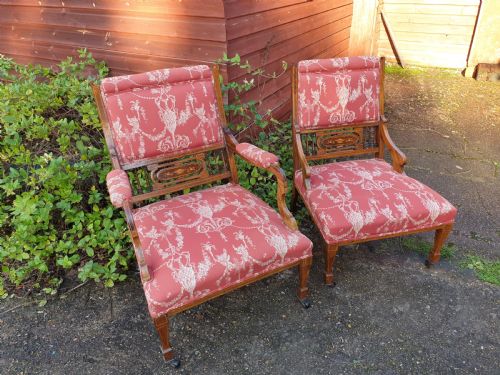 Pair of Inlaid Rosewood Upholstered Bedroom Chairs