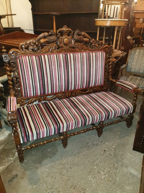 Large Victorian Carved Oak Hall Seat