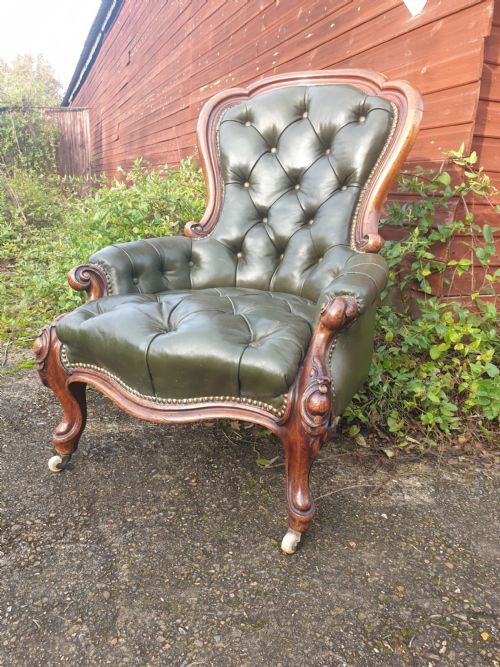 Victorian Mahogany Frame Leather Upholstered Library Armchair