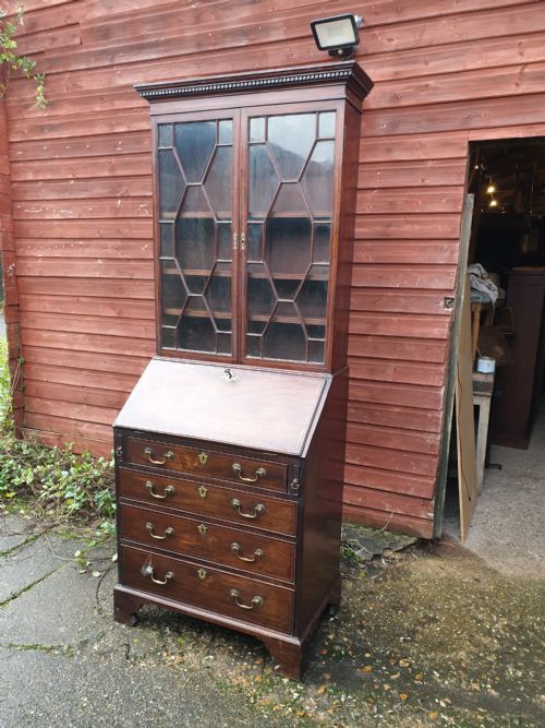 Neat Early 19th Century Inlaid Mahogany Bureau Bookcase