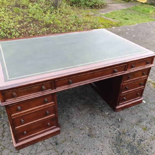 Large Victorian Mahogany Pedestal Partners Desk.