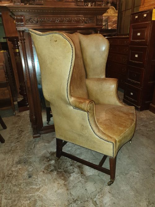 Good Shaped Leather Wing Back Armchair