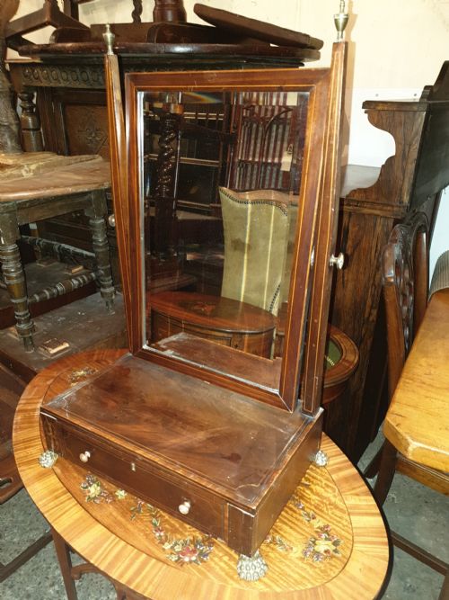 Inlaid Dressing Table Mirror with Brass Feet.