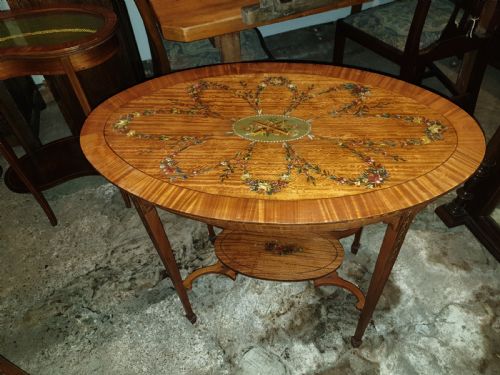 Edwardian Inlaid and Painted Satinwood Occasional Table