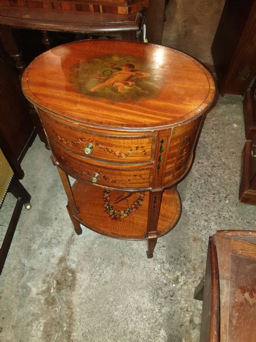 Edwardian Inlaid and Painted Satinwood 2 Drawer Chest