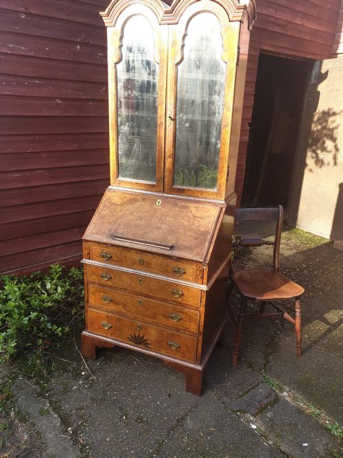 28 Inch Wide--queen Anne Revival Walnut Bureau Bookcase.