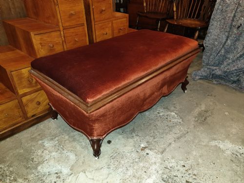 Large Victorian Mahogany Frame Upholstered Box Ottoman Stool