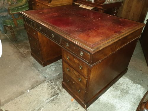 19th Century Mahogany Pedestal Partners Desk
