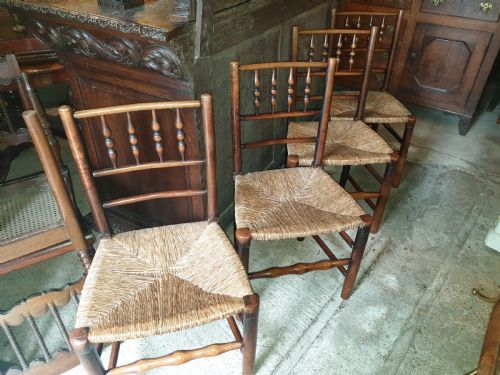Set of 4 Early Victorian Rush Seat Country Chairs