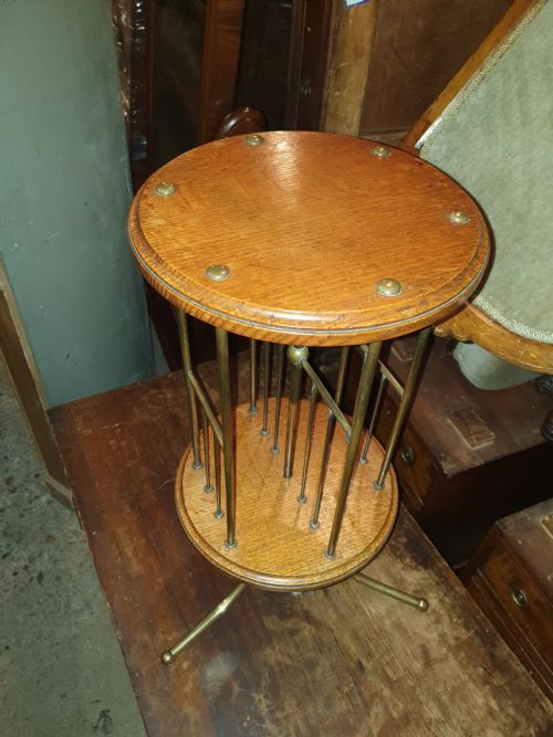 Good Oak and Brass Magazine Revolving Stand