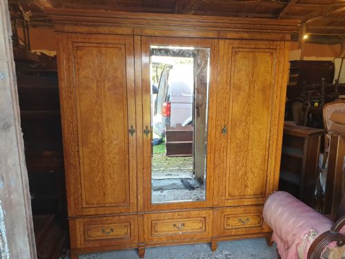 Good Quality Late Victorian Satinwood Triple Wardrobe.