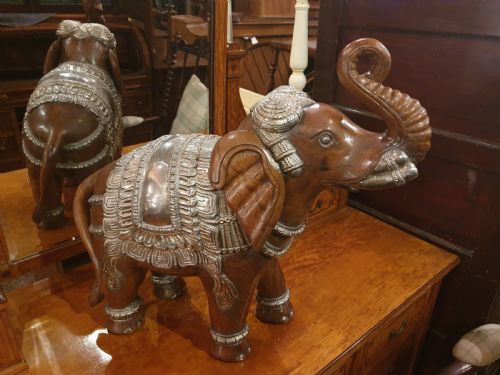 Good Sized Carved Teak and Silver Elephant