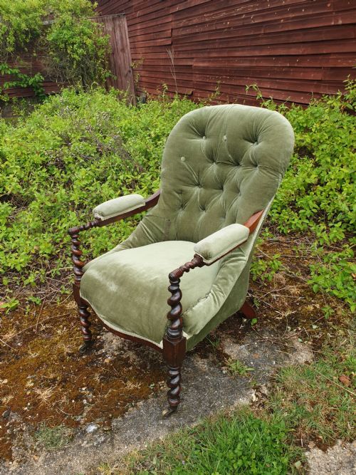 Early Victorian Rosewood Twist Frame Upholstered Armchair