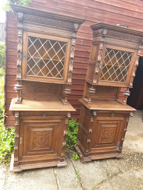 Pair of Oak Carved Side Cabinets