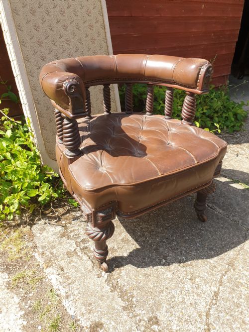 Victorian Mahogany Library Desk Armchair.