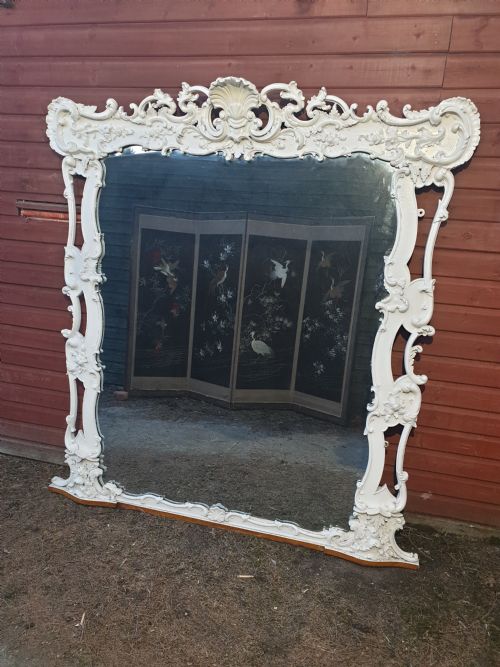 6 Foot Victorian Carved and Painted Wall Mirror.