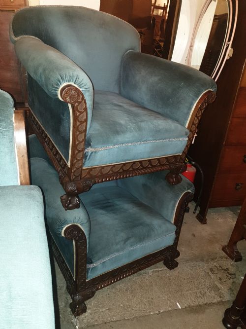Pair of Large Mahogany Frame Country House Armchairs