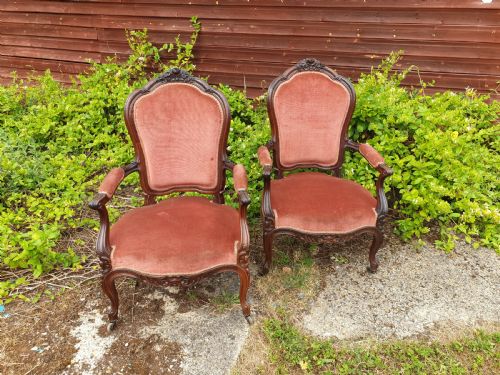 Pair of 19th Century Carved Rosewood Fauteuil