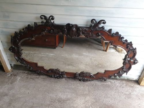 Large Victorian Carved Oak Wall Mirror.