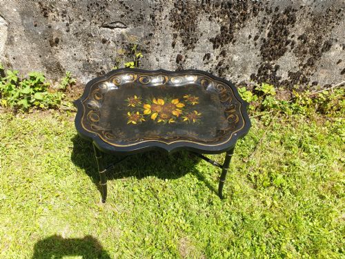 19th Century Decorated Tray on Stand