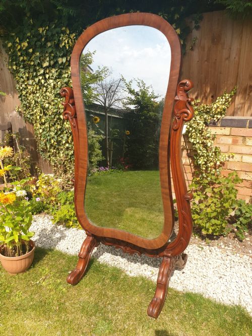 Mid Victorian Mahogany Cheval Dressing Mirror.
