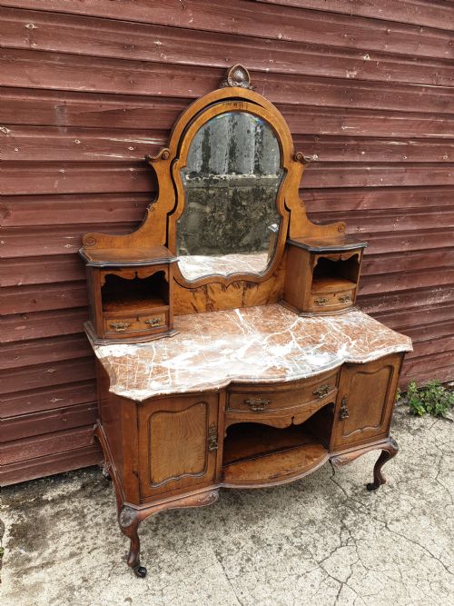 Late Victorian Oak Marble Top Washstand by Maple and Co.