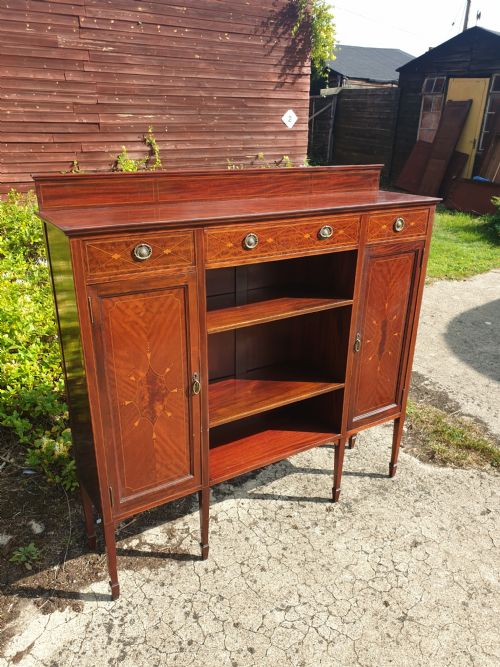 Edwardian Inlaid Mahogany Bookcase Cabinet