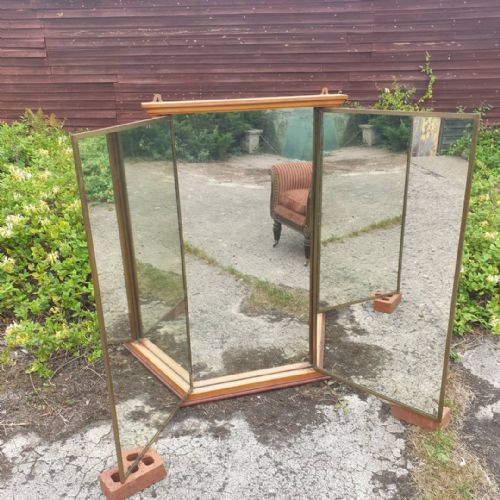 Brass Framed Wall Mounted 3 Fold Dressing Mirror