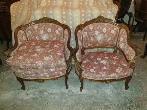Pair of Late 19th Century Carved Walnut Fauteuil